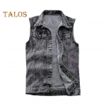 Vyri&scaron;kas džinsinis liemenė atvartas be rankovių atvartas ki&scaron;enės liemenės paltas, i&scaron;ply&scaron;ęs skylutes, viena krūtinė, auk&scaron;to gatvės stiliaus džinsinė liemenė XXXL B