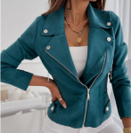 Moteri&scaron;ki paltai Slim Office Lady Eleganti&scaron;ki &scaron;varkai Pavasarinės moteri&scaron;kos striukės Vientisos spalvos Trumpo dizaino Užsegami užtrauktuku Ilgomis rankovėmis Paltas Didelis dydis M ežero mėlyna spalva