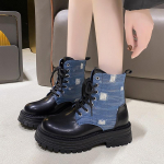 Moteri&scaron;ki batai su platforma Platforminiai Retro Cowboy Canvas Britų kvėpuojantys batai 35 juoda