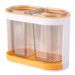 Utensil Holder Cutlery Drainer Two-compartments Transparent Wall Mounted Chopsticks Holder Spoon Fork Drain Storage Rack Organizer oranžinė