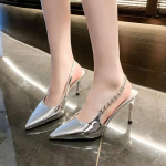 Blizgantys Auk&scaron;takulniai Atsegami Sidabriniai Moteri&scaron;ki Auk&scaron;takulniai Metaliniai Kri&scaron;toliniai Sandalai Smailianosiai Stiletto Kulnas Bateliai Vakarėliui Moteris 42 auksas