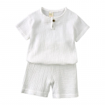 0-5Y Boys Girls Clothing Sets Summer Solid Cotton Linen T-shirts+Elasctic Shorts Kids Clothes Casual Clothing Sets for Children 140 balta