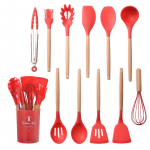 11 dalių silikoninių virtuvės reikmenų rinkinys su medinėmis rankenomis ir laikymo kibėliu - Įskaitant de&scaron;imties spalvų virimo &scaron;auk&scaron;tus ir menteles 9-piece set B (large) with storage bucket