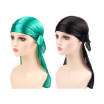 2 vnt. Silky Durag Vyri&scaron;ki Moteri&scaron;ki Ilgauodegė Durag Wave Galvos apdangalai Kaklo danga Satin Doo Durag su plačiais dirželiais H