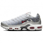 Nike Air Max Plus Metalo Sidabro Universitetinis Raudonas Moteri&scaron;ki Sportbačiai &Scaron;alta Pilka Vilko Pilka HM9654-001 36
