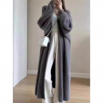 Eleganti&scaron;kas vintažinis megztas paltas Žieminė mink&scaron;ta laisva striukė Korėjieti&scaron;ka atsitiktinė rudens žiemos kailinė kardigano striukė Moteri&scaron;ki vienspalviai ilgi megztiniai One Size pilka spalva