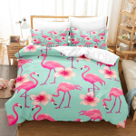 Flamingo Antklodės užvalkalų komplektas Karali&scaron;ko dydžio Karali&scaron;ko dydžio Patalynės komplektas Su Tropinių augalų Gėlių ra&scaron;to ra&scaron;tu Vaikams Poliesterinis Antklodės užvalkalas EU single(135x200cm)