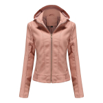 Rudens ir žiemos odinė striukė su gobtuvu moterims su nuimamu gobtuvu ir aksomine odine striuke Slim Fit paltas S