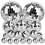 24 vienetų disko kamuoliukai, veidrodinis disko kamuoliukas, disko kamuoliukas, diskotekų kamuoliukų dekoravimas, diskotekų kamuoliukų papuo&scaron;imai tortams papuo&scaron;ti, atspindintis sidabras