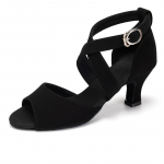 Moterų Lotynų &Scaron;okio Batai Suede Kryžminis Dirželis Salsa Tango Salės &Scaron;okio Batai Su Kulnu 5.5cm Vidaus 34 juoda