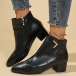 Klasikiniai vidutinio kulno PU ankle boots moterims 2025 m. žiemos metalo apdaila smailus pir&scaron;tas Chelsea batai žiemos vairavimo batai dideli dydžiai 36