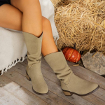 Moteri&scaron;ki smailianosiai laukiniai batai, storapadžiai vakarieti&scaron;ki batai, madingi vintažiniai klostuoti ankle boots, rudeniui ir žiemai 36 chaki