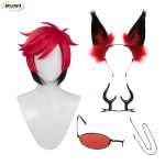 Auk&scaron;tos kokybės Alastor Cosplay perukas Raudonas Juodas Kar&scaron;čiui atsparus Sintetinis Plaukas Anime Cosplay Perukai + Peruko Kepuraitė (as the picture,One Size) red