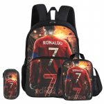 Ronaldo 3 vnt. rinkinys su priekine ki&scaron;enės kuprinės futbolo sporto reikmenimis su termi&scaron;kai izoliuotu pietų krep&scaron;iu-pinigine CR futbolo žvaigždės pie&scaron;tukų dėklas