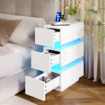 Siauras naktinis staliukas su elektros lizdu ir LED ap&scaron;vietimu &ndash; 3 stalčiai, 2 vnt. komplektas, daug vietos daiktams laikyti miegamajame ir svetainėje, baltas, 20x40x59,5 cm 20 x 40 x 59.5 cm balta
