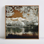 Deimantinė tapyba Visa apvali mozaika žiemos ežero vaizdingas deimantų siuvinėjimas 30x30CM