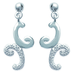 Les Tr&eacute;sors De Lily [H0353] - Boucles Argent 'D&eacute;esse' blanc argent&eacute; (rhodi&eacute;) - 20x10 mm