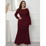 Didelio dydžio Xl-6xl pavasario rudens tu&scaron;čiavidurė nėriniuota suknelė Europos auk&scaron;tos kokybės vakarinės moteri&scaron;kos baltos juodos suknelės 6XL vyno raudonos spalvos