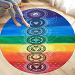 Rainbow 7 Chakra Mandala Bohemia apvalaus ploto kilimėlis, apskrito kilimo kilimas svetainės miegamojo dekoravimui, mink&scaron;tas jogos neslystantis grindų kilimėlis Diameter 150cm