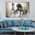 Aliejinė tapyba Gyvūnų plakatai ir spaudiniai Arkliai Drobės tapyba Juodai balti Sienų paveikslai svetainei Cuadros Namų dekoras 21cm&times;30cm NoFrame