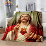 Religinio Jėzaus ka&scaron;myro antklodė 3D spausdinta Kristaus lovatiesė Flanelinė antklodė Mergelė Marija -Jėzus serijos patogi namų antklodė 130x150cm