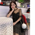 Pavasaris Vasara Eleganti&scaron;kos moteri&scaron;kos O formos kaklo žvaigždės blizgučiais tinklinės blizgios pasakų suknelės moterims Eleganti&scaron;kos Bling marlės princesės pūstos suknelės