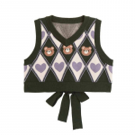 Vintažinės Argyle megztinės liemenės Preppy Y2k apkarpytos vir&scaron;utinės juostos Kawaii Bear Print megztinis be rankovių trikotažas su lankeliu, mielas S