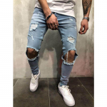 Vyri&scaron;ki džinsai Nauji plė&scaron;yti ploni vyri&scaron;ki drabužiai kelnės Vyri&scaron;ki drabužiai siauri 4XL &scaron;viesiai mėlyna spalva