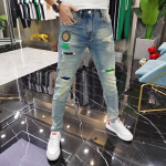 Pavasaris ir ruduo Naujos mados prekės ženklo džinsai Vyri&scaron;ki plė&scaron;yti siuvinėjimai Trend Slim Fit siauros kelnės 27