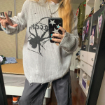 Spider Print Harajuku storas megztinis moteri&scaron;kas gotikinis vintažinis plė&scaron;ytas Grunge Y2k džemperis Streetwear korėjieti&scaron;kas negabaritinis hiphop megztinis