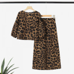 Dviejų dalių kostiumo rinkinys ZANZEA moteri&scaron;kos palaidinės ir kelnių laisvalaikio leopardiniu ra&scaron;tu XL
