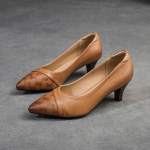 &bdquo;Johnature&ldquo; smailiakulniai batai Retro reljefiniai pompos Natūralios odos madingi moteri&scaron;ki batai 40 geltona