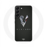Coque pour Samsung Galaxy S21 FE Vikings S&eacute;rie Saison 6 logo V Ep&eacute;e Gris Fond Noir