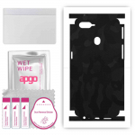 apgo apsauginis odos lipdukas nugarai ir &scaron;onams, suderinamas su Oppo F9 (F9 Pro), Visi&scaron;kai apvyniojama plėvelė, folija, vinilas &ndash; juodos spalvos kamino ra&scaron;tas