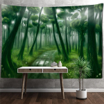 Fantazijos miglotas mi&scaron;ko gobelenas, pakabinamas ant sienos psichodelinis raganavimas, paslaptingas gamtos peizažas, namų svetainės dekoras 95x70cm