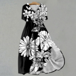 Moterų mados laisvalaikio spausdinta suknelė su atvartu apykakle trumpomis rankovėmis drabužių juostelėmis