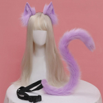 Katės ausų ir uodegos rinkinys Pliu&scaron;iniai pūkuoti gyvūno ausys Plaukų lankeliai Anime Cosplay rekvizitai Helovino karnavalinio vakarėlio kostiumų priedai Be peruko None violetinė