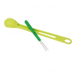 Yousheng 2-in-1 Slotted Spoon Fork Dishwasher Safe Long Handle Colander with Fork Easy to Clean Leaky Spoon Set for Kitchen Olives Cans Pickle žalia