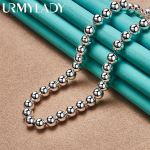 URMYLADY 925 Sterling Silver, apvalus 6 mm karoliukų karoliai vyrams Moterų vakarėlis vestuvių madingi papuo&scaron;alai 45cm