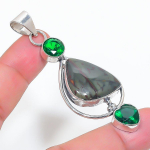 Natural Bloodstone, Diopside 925 Sterling Silver Jewelry Pendant 2.76 l9a65