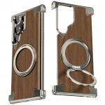Dėklas Samsung Galaxy S24 Ultra, 360&deg; besisukanti atrama, Magsafe magnetinis telefono laikiklis, rie&scaron;uto medžio ir metalo rėmelis, apsauginis dangtelis For Samsung S24 Ultra