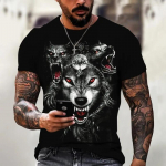 Vilko mar&scaron;kinėliai su 3d skaitmeniniu gyvūnų spaudiniu Grafinis camisa hombre Priežastys mar&scaron;kinėliai trumpomis rankovėmis Patogūs megztiniai vir&scaron;utiniai drabužiai vyri&scaron;ki drabužiai S