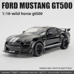 Didelio dydžio 1/18 pilno mastelio &bdquo;Mustang GT500&ldquo; lydinio lieto metalo sportinio automobilio modelis, 4 durys, atidaromas metalinis automobilis, vaikams, berniukams, žaislų dovanų demonstravimo papuo&scaron;alai juoda