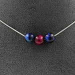Pierres et Min&eacute;raux. Collier 3 perles Oeil de Tigre Multicolore 8 mm. Chaine en acier Collier femmes, hommes. Taille personnalisabl