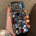 Spalvingas žvaigždėtas matinis lazerinis telefono dėklas iPhone 15 16 Pro Max dėklas iPhone 14 13 12 11 XS X XR 7 Plus 16E smūgiams atsparus buferinis dangtelis iPhone 16 Pro Max