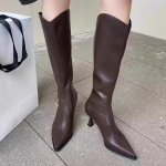 Moteri&scaron;ki stiletto auk&scaron;takulniai mados batai iki kelių su užtrauktuku gale 39 ruda