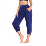 Moteri&scaron;ki trumpinti keliai, elastingu juosmeniu, kasdienės kelnės su ki&scaron;enėmis, suri&scaron;amais rankogaliais, vienspalvės, bėgiojimo, dviračių kelnės XL mėlyna