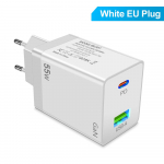 55W GaN USB Type C įkroviklis PD QC 3.0 greitasis įkroviklis Macbook ne&scaron;iojamam kompiuteriui, IPAD plan&scaron;etiniam kompiuteriui, IPhone 15 14, Samsung S23 Ultra, Huawei, Xiaomi EU Plug balta