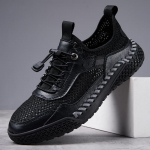 Summer Men's Sneakers Breathable Casual Shoes Men Comfortable Loafers Mesh Shoes Outdoor Walking Sneakers 39 juoda