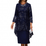 1 rinkinys Skaros suknelės su gėlių ra&scaron;tu i&scaron;siuvinėtais nėriniais Eleganti&scaron;kas įtemptas kaklo vidurio blauzdos i&scaron;kilmingų suknelių rinkinys vakarėliui 3XL tamsiai mėlyna spalva